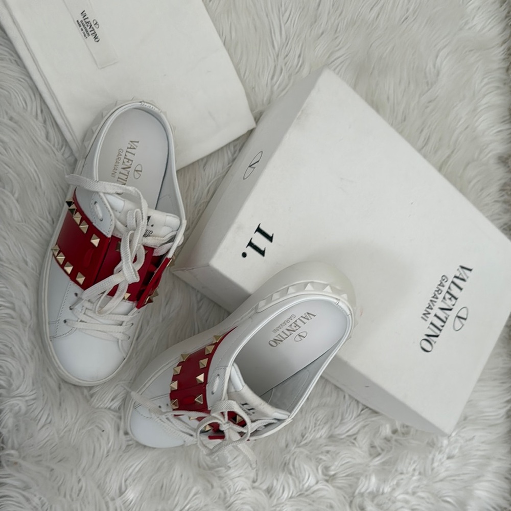 Valentino White and Red Sneakers with Heart Accent